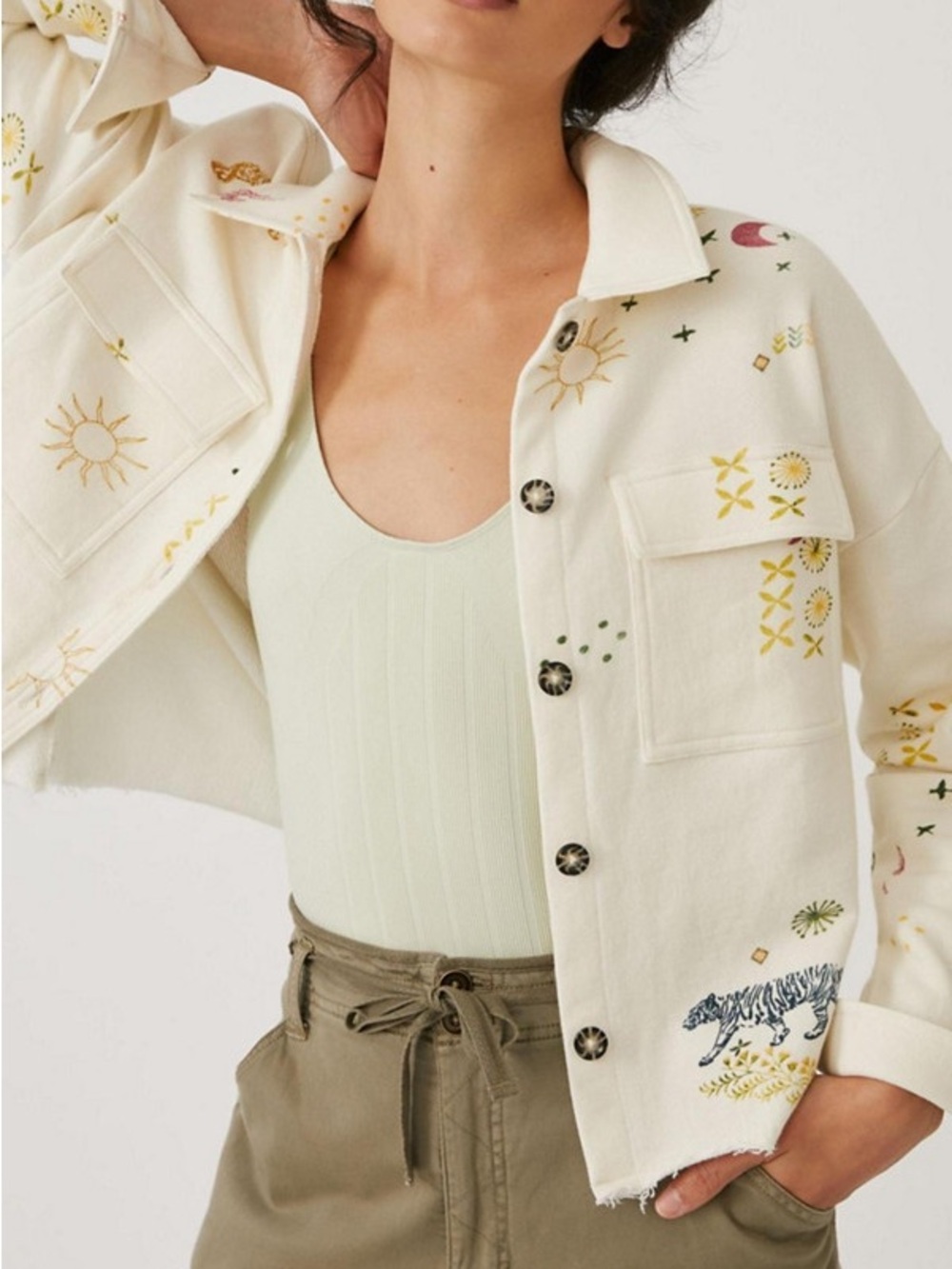 Anthropologie Pilcro Classic Shirt Jacket with Embroidered Detail - Picture 1 of 4